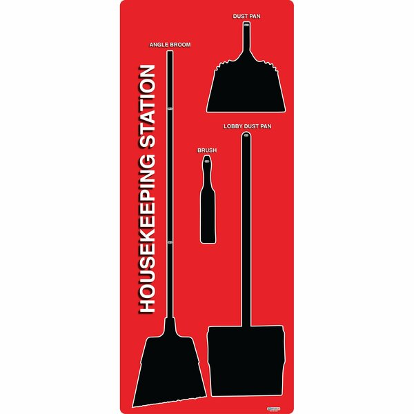 5S Supplies 5S Housekeeping Shadow Board Broom Station Version 16 - Red Board / Black Shadows  With Broom HSB-V16-RED-KIT